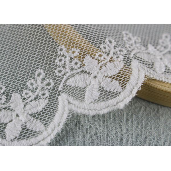 Scalloped Embroidered Nylon Mesh Lace Trims Cotton Tulle Floral Lace Trim Custom