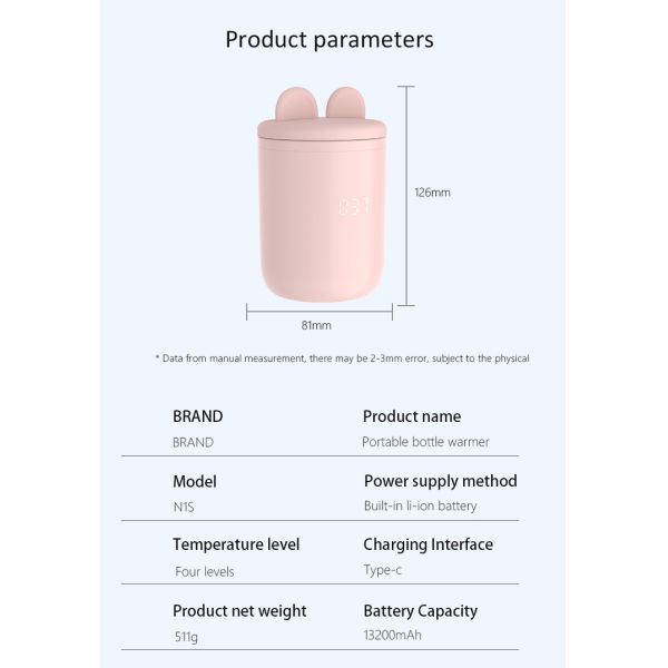 0 - 12 Months Baby Bottle Warmer Waterless Portable Rechargeable Bottle Warmer