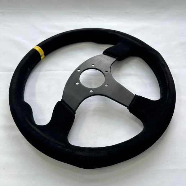Three Spoke Deep Dish Carbon Fiber Racing Steering Wheel Black Suede Customized