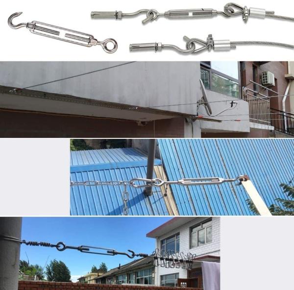 304 Stainless Steel Wire Rope Eye and Hook Turnbuckle Heavy Duty Hardware Kit for Tent Mounting