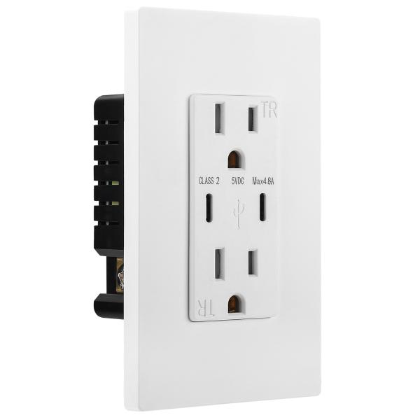 AC125V USB Charger Outlet 60Hz Wall Socket Outlet With Dual Type C
