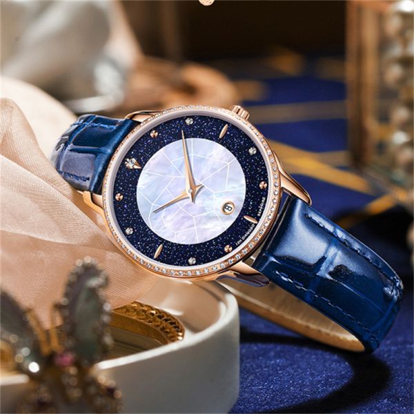 Pin Buckle Diamond Bezel Leather Watch 3ATM Waterproof Ladies Dress Watches With Diamonds