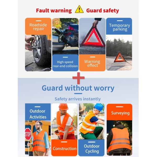 Triángulo de emergencia ECE + Chaleco reflectante para coche, juego de 2 piezas en stock. Embalaje en caja EVA de alta calidad.