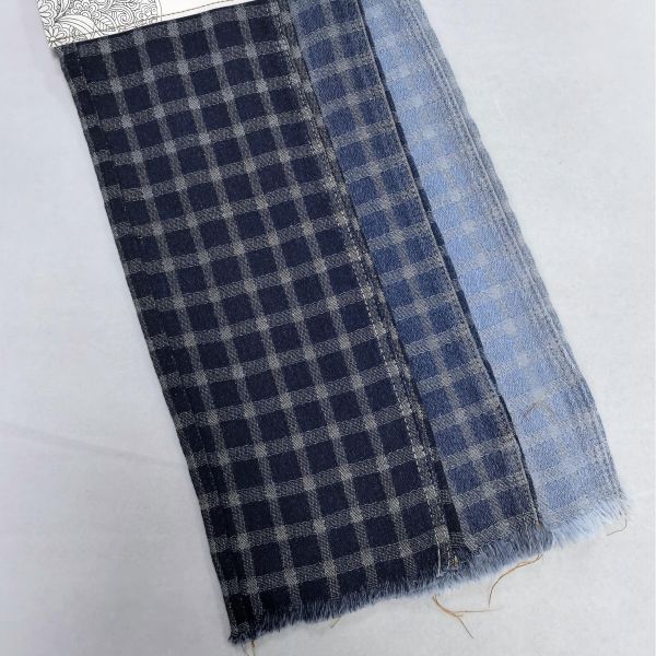 Gingham Jacquard  Dark Blue Washed Denim Fabric  For Fashion Jeans 10OZ