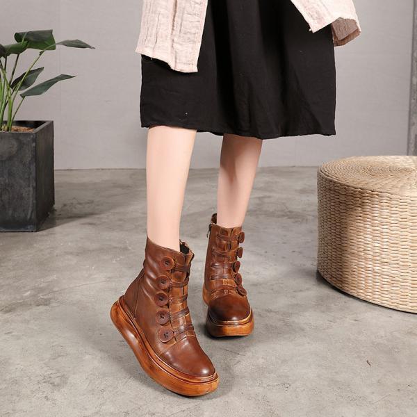 S192 2020 autumn and winter new mid-tube foam thick bottom polished leather women's shoes handmade retro ethnic boots wh
