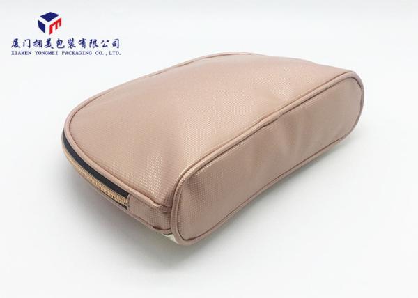 Semicircular Shape Leather Cosmetic Bag Black Oxford Cloth Lining Materials