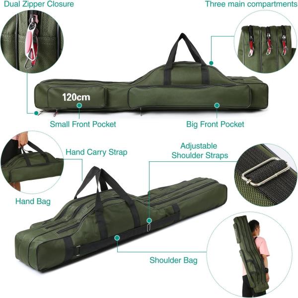 Fishing Rod Case Three Layers Fishing Rod Bag Oxford Folding Fishing Pole Bag Outdoor Waterproof Tackle Storage