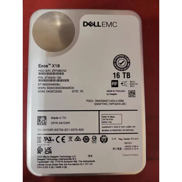 400-AJRC 16TB 7.2K RPM SAS SATA 12Gbps 512e 3.5in Hot-plug Hard Disk Drive for Dells