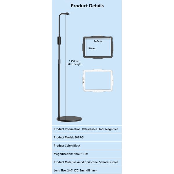 Magnifier Lamp With Floor Stand Infinite Adjustment of Light Brightness 360 Degree Rotation, Multi-Angle