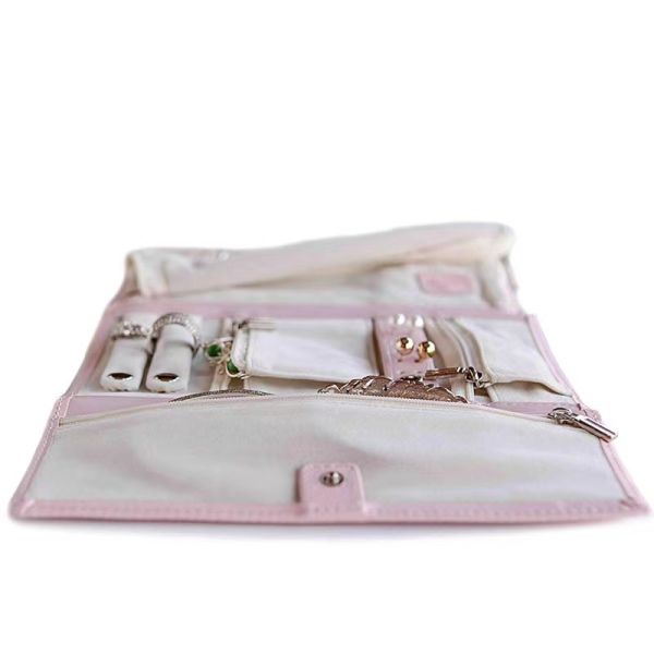 Innovation Pink Travel Jewelry Organizer Roll Foil Logo Jewelry Storage Roll