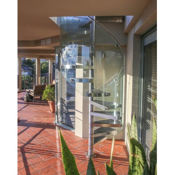 Spiral Staircase VH03S  Spiral Stainless Steel Stair Tread Beech Curved Glass Handrail 304 Stainless Steel