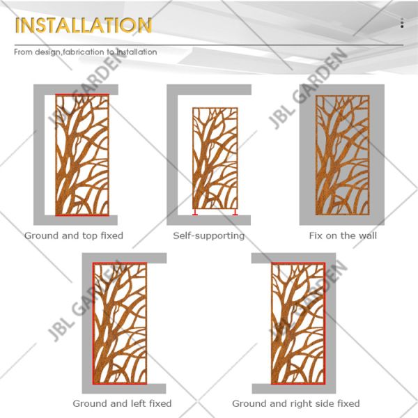 Laser Cut Metal Privacy Room Divider Corten Steel Screen For Garden Outdoor