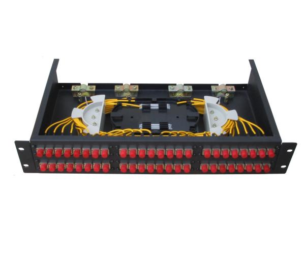 a montagem em rack 19 de 48 portos painel de remendo da fibra ótica 2U para o preto da caixa terminal do adaptador de SC/UPC lamina a chapa de aço