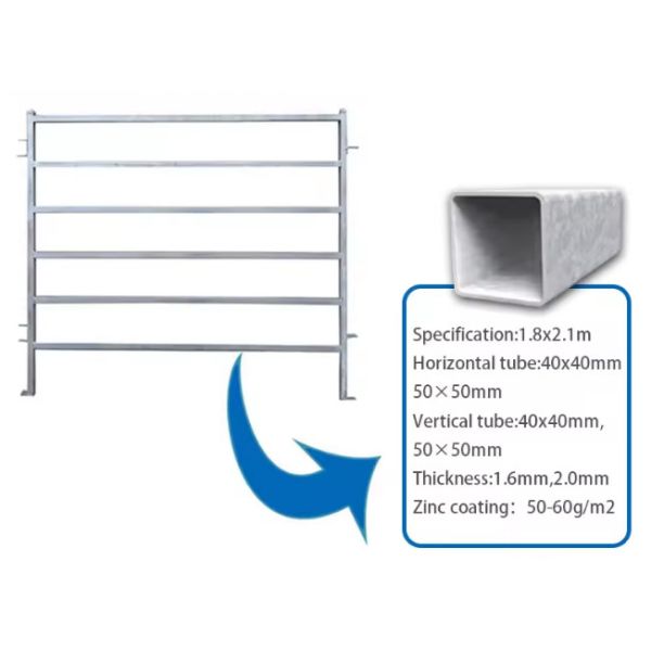 Heavy Duty Galvanized 6 Rails Cattle Fence Panel 10 Foot High Livestock Corral Fence System Hot Dipped Steel