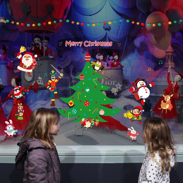Shop Window Christmas Wall Stickers Living Room Decoration Santa Claus Snowman Penguin