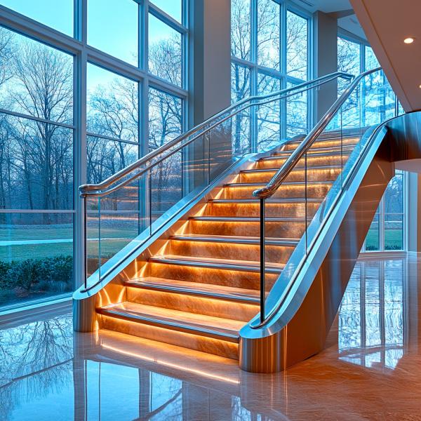 Manobras decorativas de aço inoxidável com acentos cristalinos para corrimões de vidro
