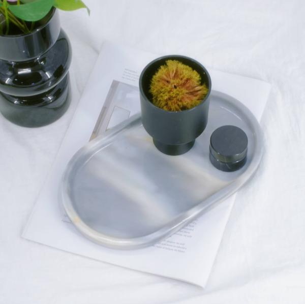 Brazil Grey Blue Marble Plate Tray Decorative Corrosion Resistant