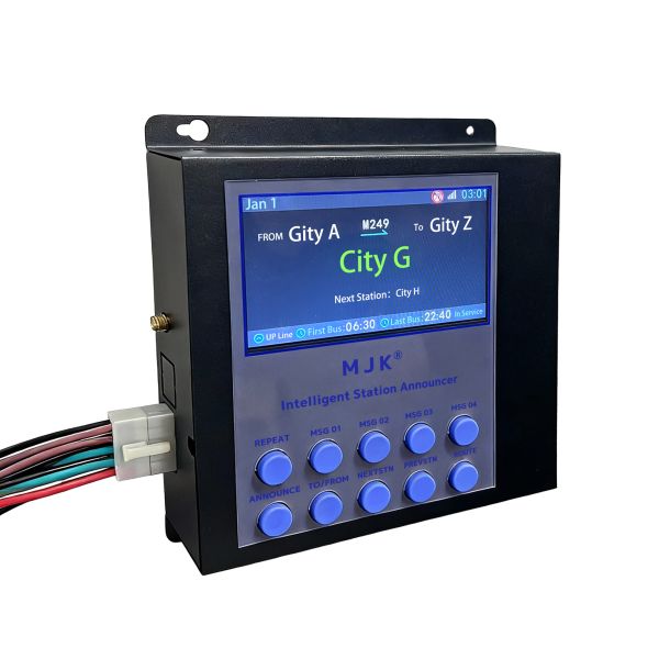 MJK Bus Station Announcer Metal Material ISO9001 Certified Black Color Controlled Manually or GPS for Bus/Boat/Train