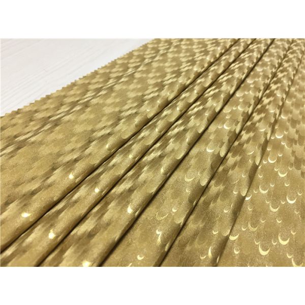 Fashion Ladies Coat Polyurethane Synthetic Leather 0.5mm Gold Pearlied Peacock Tail Design