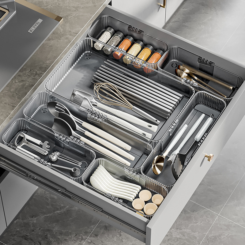 Minimalist Acrylic Drawer Organizer Durable Clear Storage Box Desktop Cosmetic Case for Makeup Lipstick Kitchen Cutlery Utensils