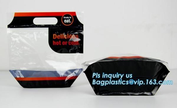 Custom Printed Zip lockk Handle Bags, Stand Up Pouch with Clear Window, Rotisserie Fried Chicken Packing