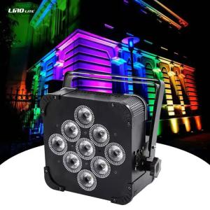 9pcs 18W RGBWAP 6in1 LED Battery Powered LED Uplight Par Cans