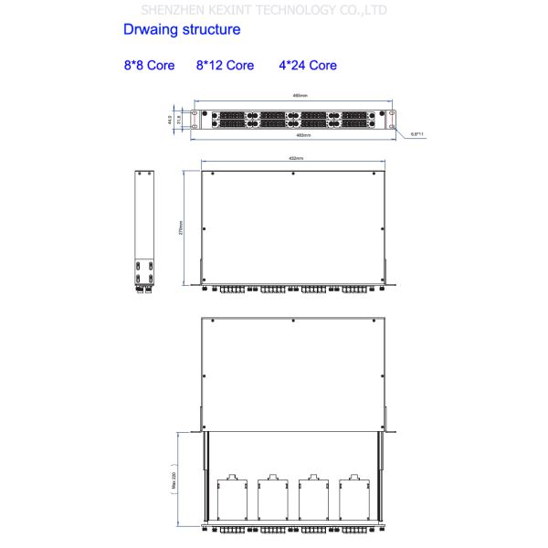 1U 96 Core Fiber Optic MTP MPO Patch Cord Drawer Rack OM3 8*8F 8*12F 4*24F 100Gbps