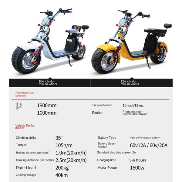 Brushless Controller Electric Two Wheel Waterproof Scooter E Mobility Scooters Made