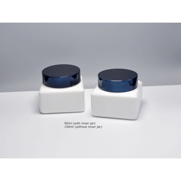 Sustainable Empty 50ml 150ml Luxury Square Opal White Glass Cosmetic Jars For Skincare Face Cream Body Butter Lotion