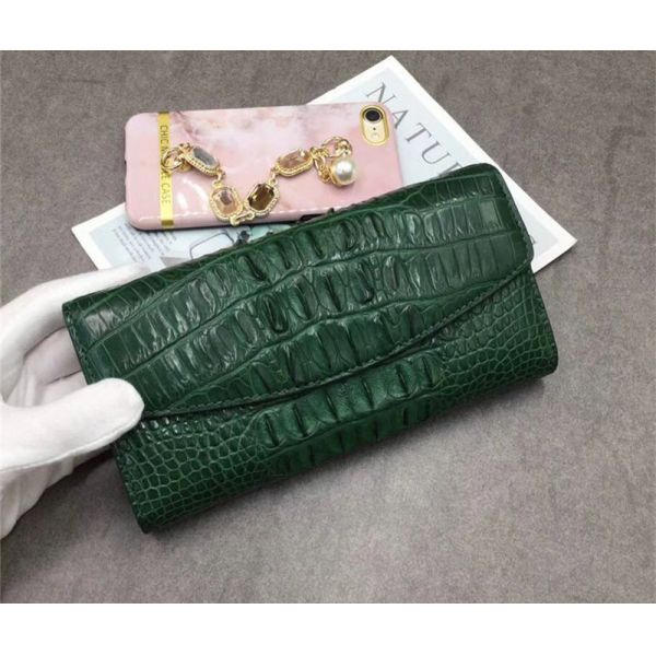 Exotic Real Crocodile Skin Women Large Trifold Wallet Genuine Alligator Leather Female Card Holders Lady Phone Clutch
