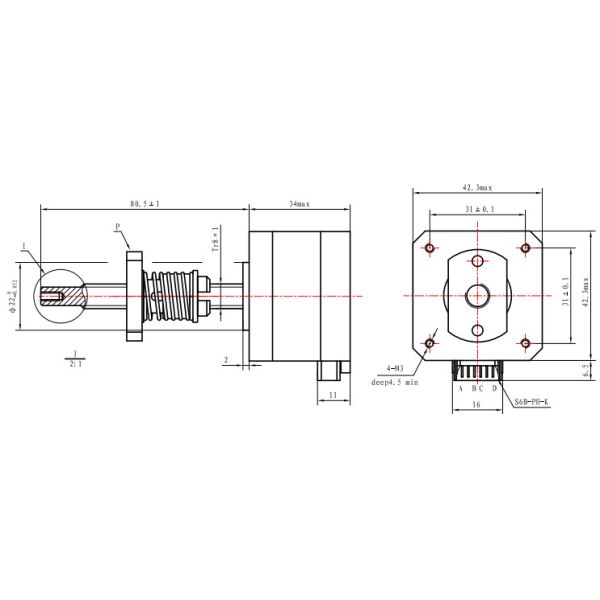 Мотор NEMA 17 Casun линейные 34mm Stepper с винтом руководства 42mm 6.4V 1.28A