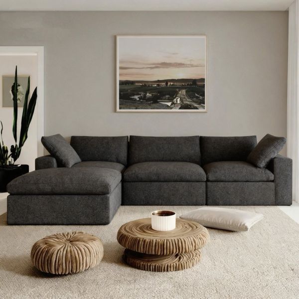 Nordic Modern Eco-Friendly Fabric Sofa Comfortable Armless L-Shape Sectional Compressed Villa Living Room Set
