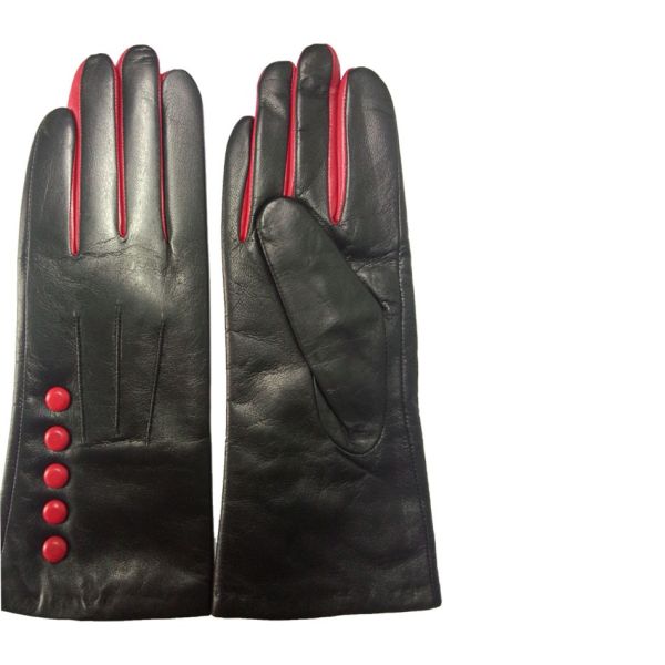 Fashion Wool Lined Leather Gloves with 5 Button Comparison Beige Color for Women