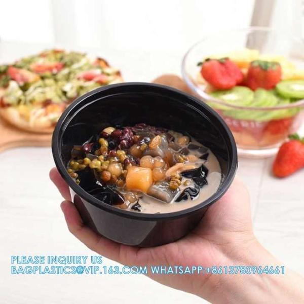soup bowls for supermarkets Black Round Pp Plastic Soup Containers Disposable Plastic Storage Bowl With Lid