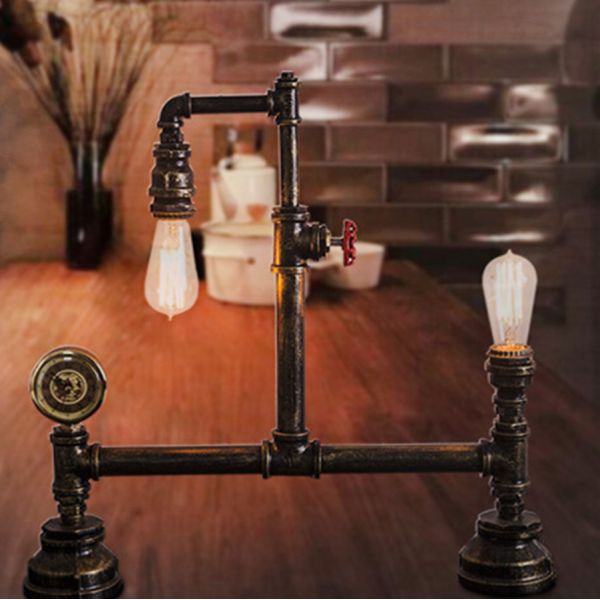 Industrial vintage light black silver copper rustic industrial bedside table lamp(WH-VTB-31)