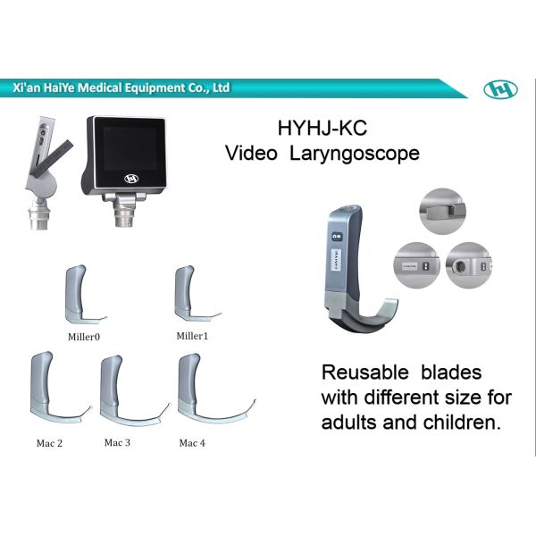 Stainless Steel Video Laryngoscope Reusable Video Laryngoscope with 5 Blades