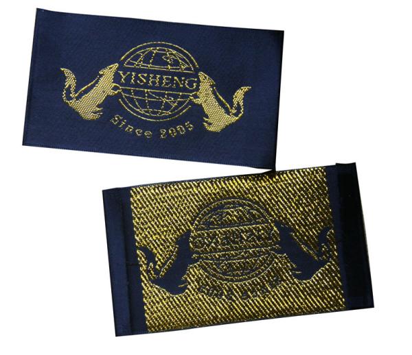 Black Satin Clothing Woven Labels WashableShining Gold Yarn LOGO Smooth Edge