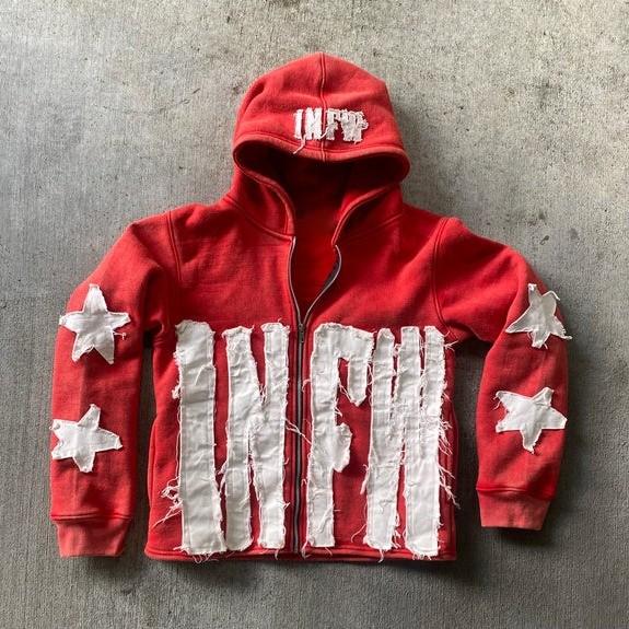Knitted Custom Men's Heavy Weight 500 gsm Cotton Distressed Hoodie with Lined and Applique