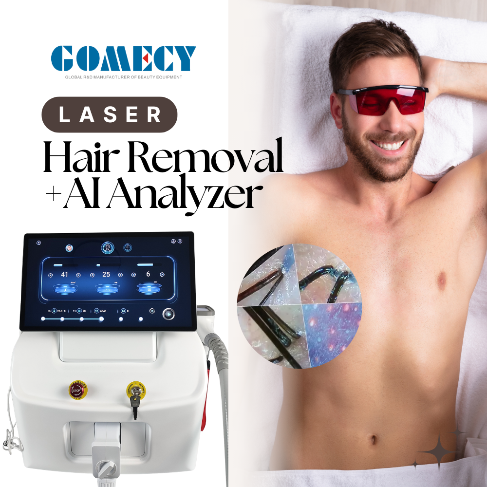 GOMECY 2024 Ai Skin Analysis Hair Removal Diode Laser Machine Ice Titanium 4 Waves 755 808 1064nm