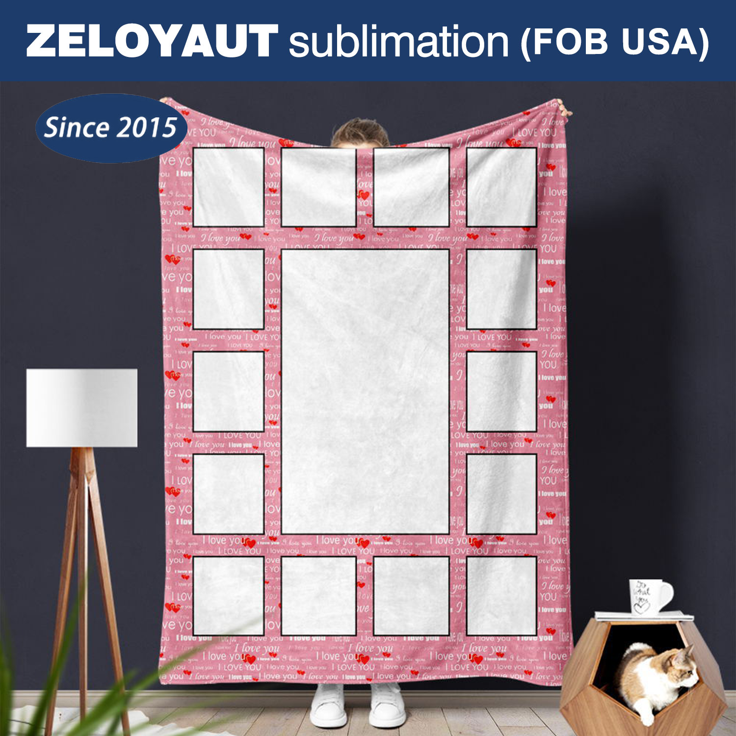 ZELOYAUT 15-Panel Sublimation Love Style Printed Blanket Multiple Color 100% Polyester 50*60 Inch Personalized Velvet Throw