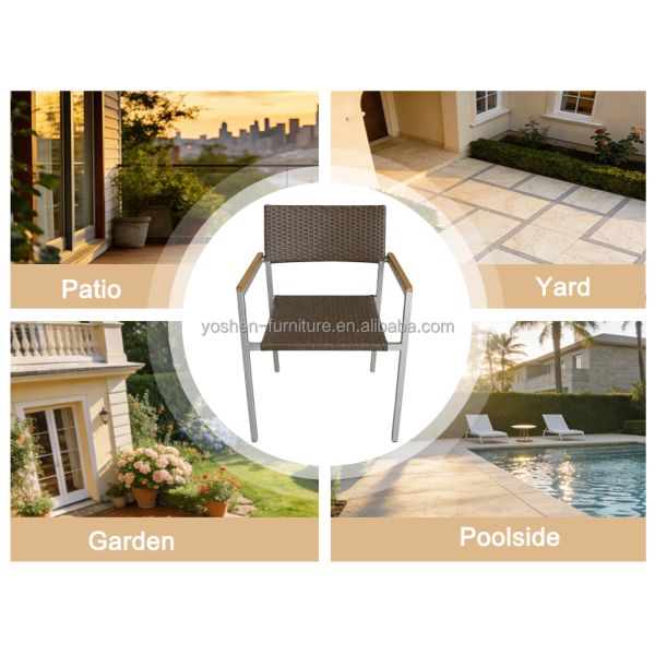 Yoshen Modern Outdoor Dining Armchair Stackable Aluminum  Wicker Armrest Chair Fro Bistro & Cafe