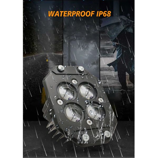 Square White Yellow 4 Beam Aluminum Universal LED Motorcycle Spot Lights