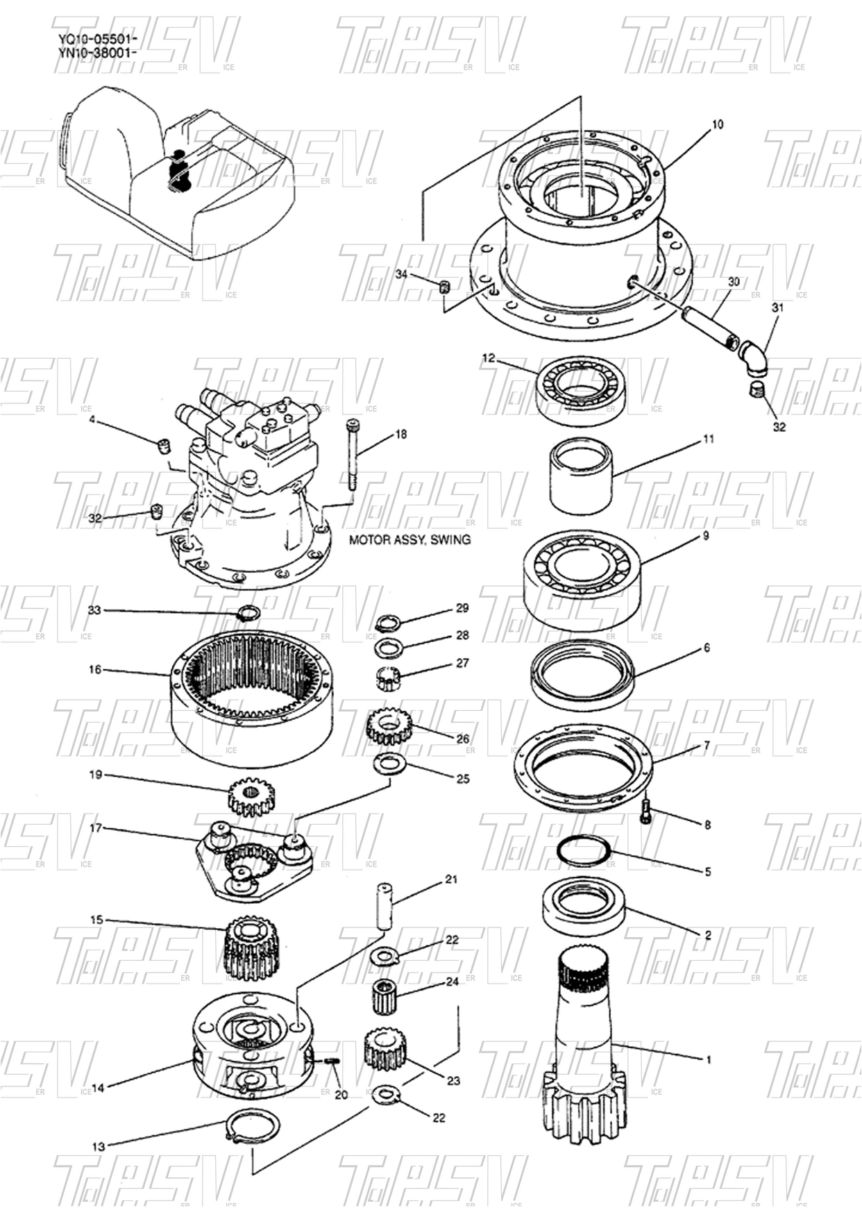 YN32W01002P1 engrenage rotatif réduit SK200-5 Excavator Swing 1 étape engrenage planétaire avec conception ronde et emballage de transport de sac scellé