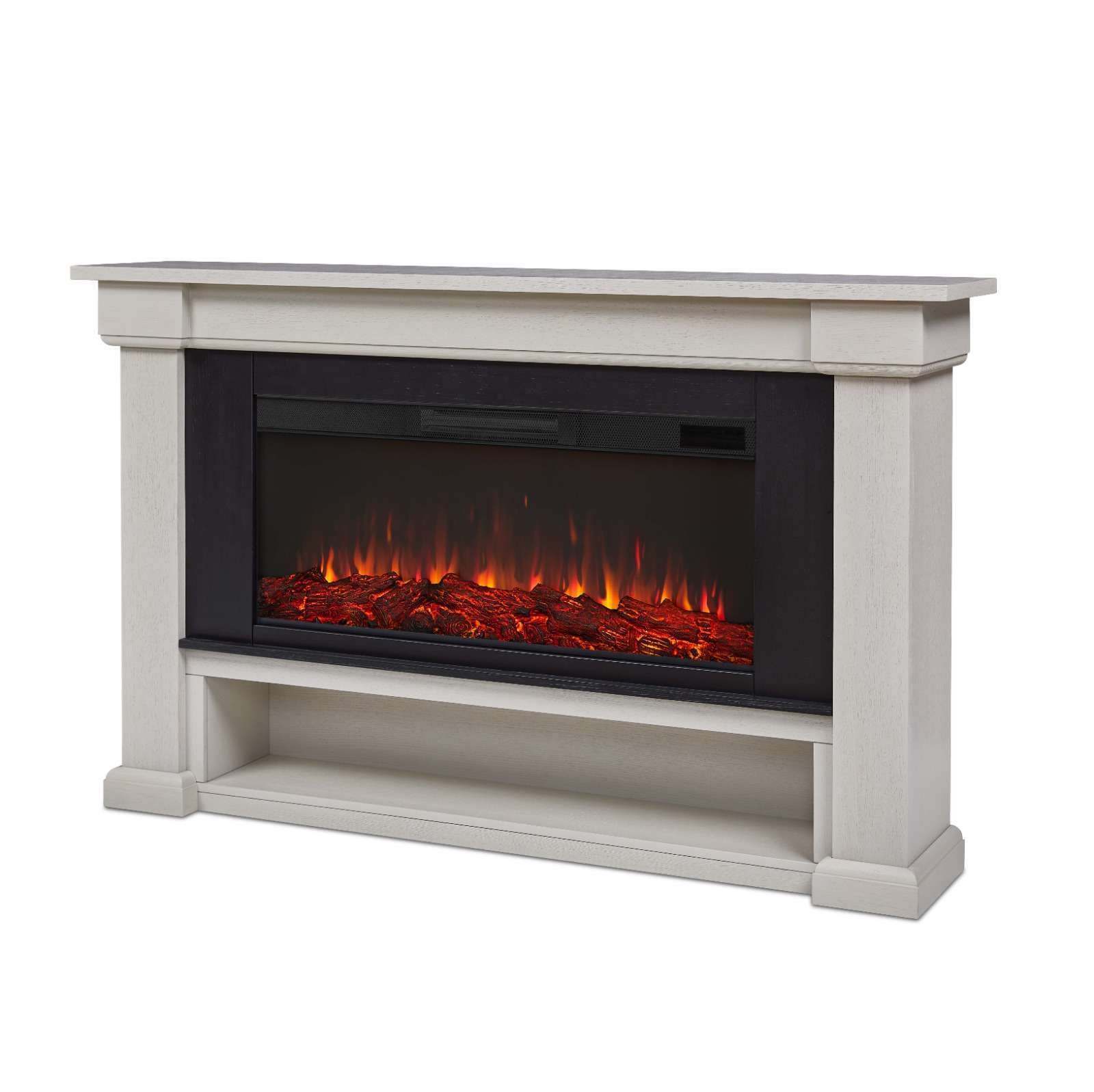 Electric Fireplace Cabinet with Firewood Storage and 100 BTU Heat Output Remote Control