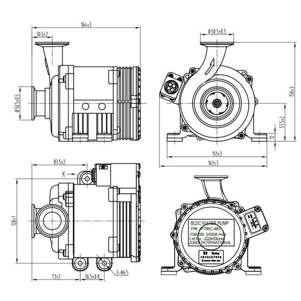 48V 750W 5300LPH Flow Stainless DC Water Pump For Energy Storage Cooling System JP700C-48V