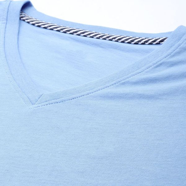 Hot Sale Custom Logo Blue Deep V neck Pure Cotton Short Sleeve Shirts For Women