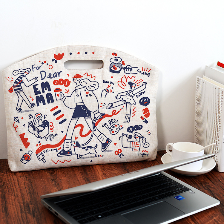 Custom Laptop Sleeve Eco-Friendly Foldable Sublimation Linen Laptop Bag For Official Documents And Computer Accessories