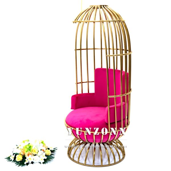 Luxury Wedding Rental Gold Stainless Steel Bride Groom Chair Velvet Throne Chair for Hotel Wedding Party