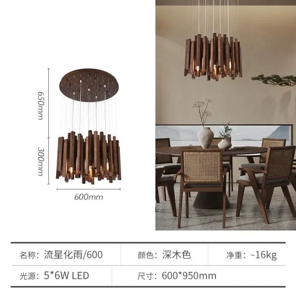 Dining Living Room Farmhouse Kitchen Table Solid Wood Led Pendant Chandelier Lamp Retro Wooden Hanging Chandelier (WH-VP-320)