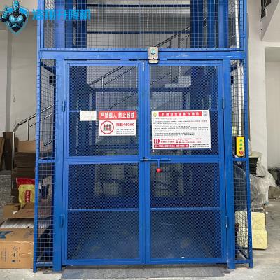 Standard Blue Two Floors 2T 6M Double Door Indoor Hydraulic Guide Rail Elevator For Loading And Unloading Goods In Factory